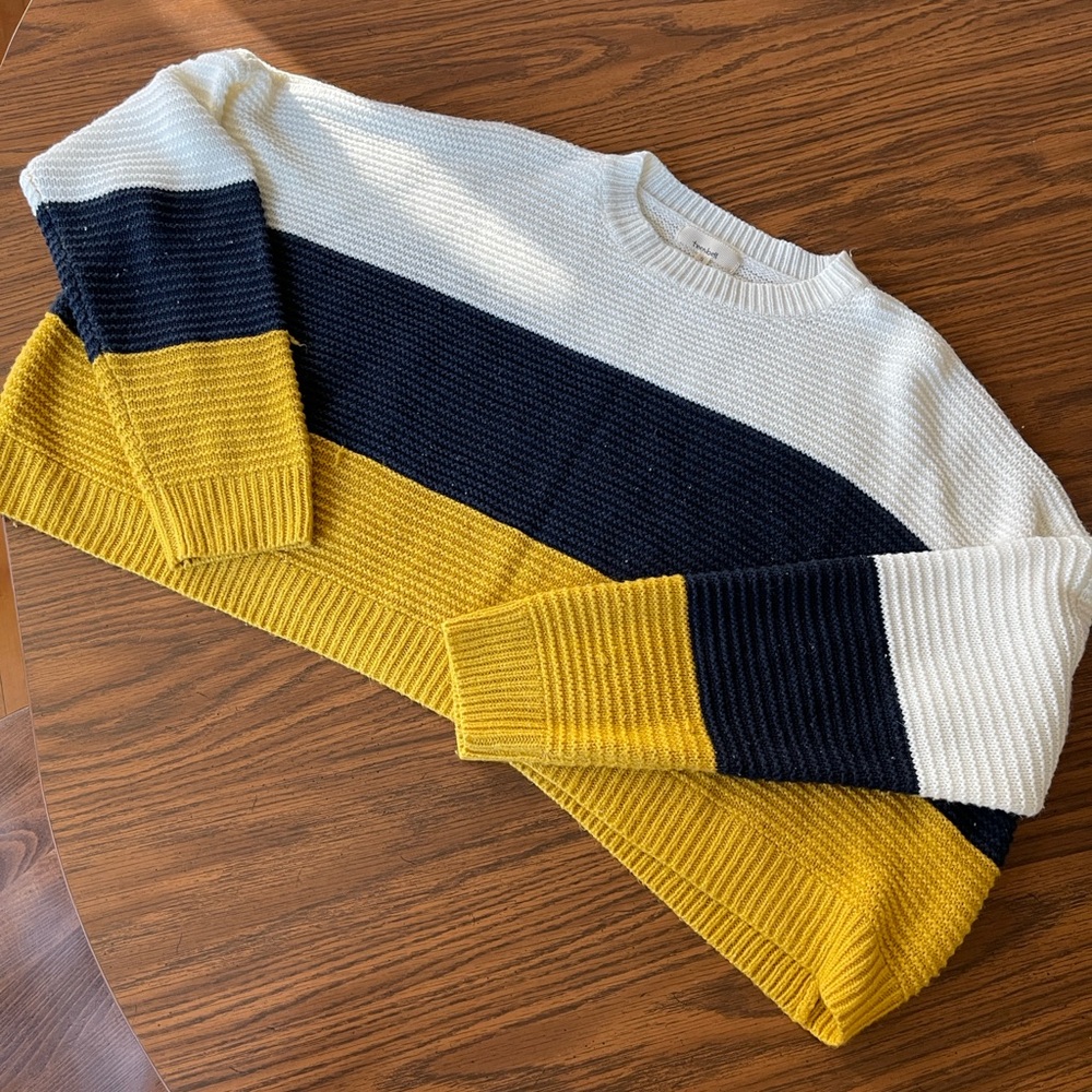 TeenBell Yellow and Blue Crew Neck Sweaters Cozy Knit